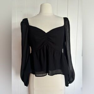Astr black square sweetheart neckline long sleeve top S